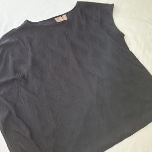 Chico's Blouse Black Diamond Pattern Textured One Ruffle Sleeve Sz 2 (Lg)